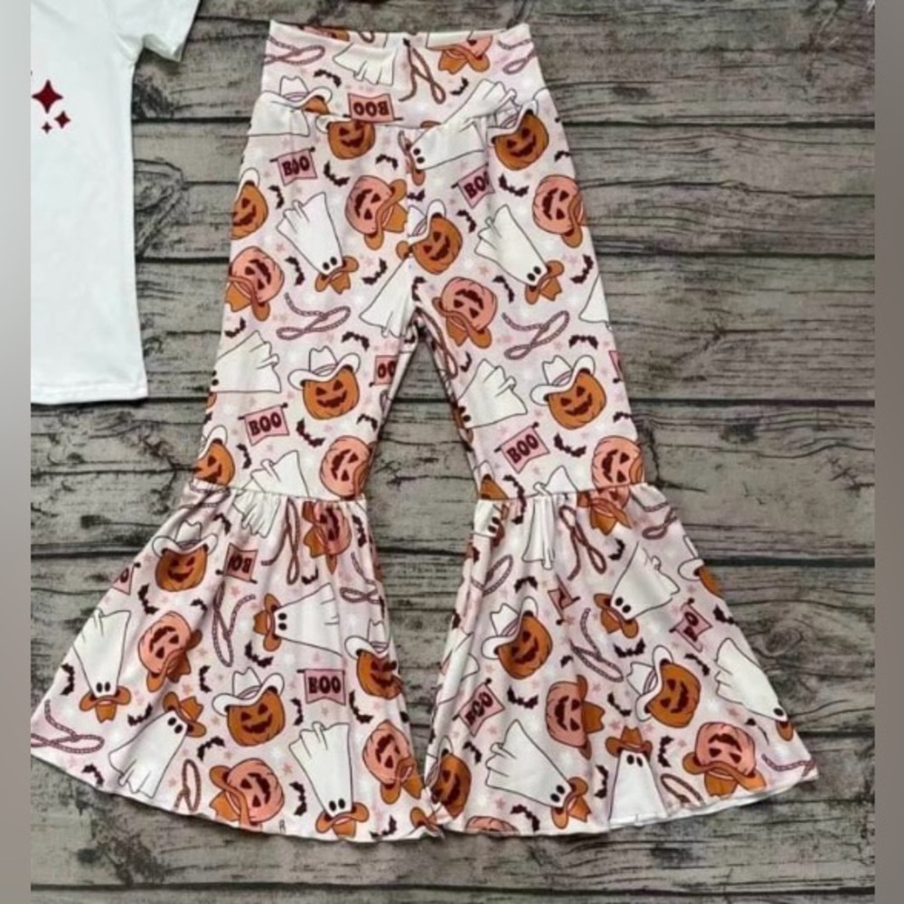 Little Boo Super cute flare pants cowboy ghosts halloween brown size 3-4 yrs